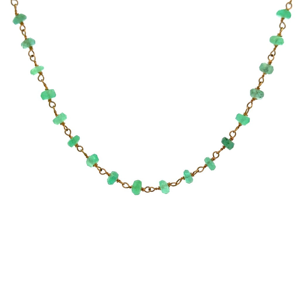 Emerald Bead Necklace With a 14 Karat Gold Clasp 26" Long