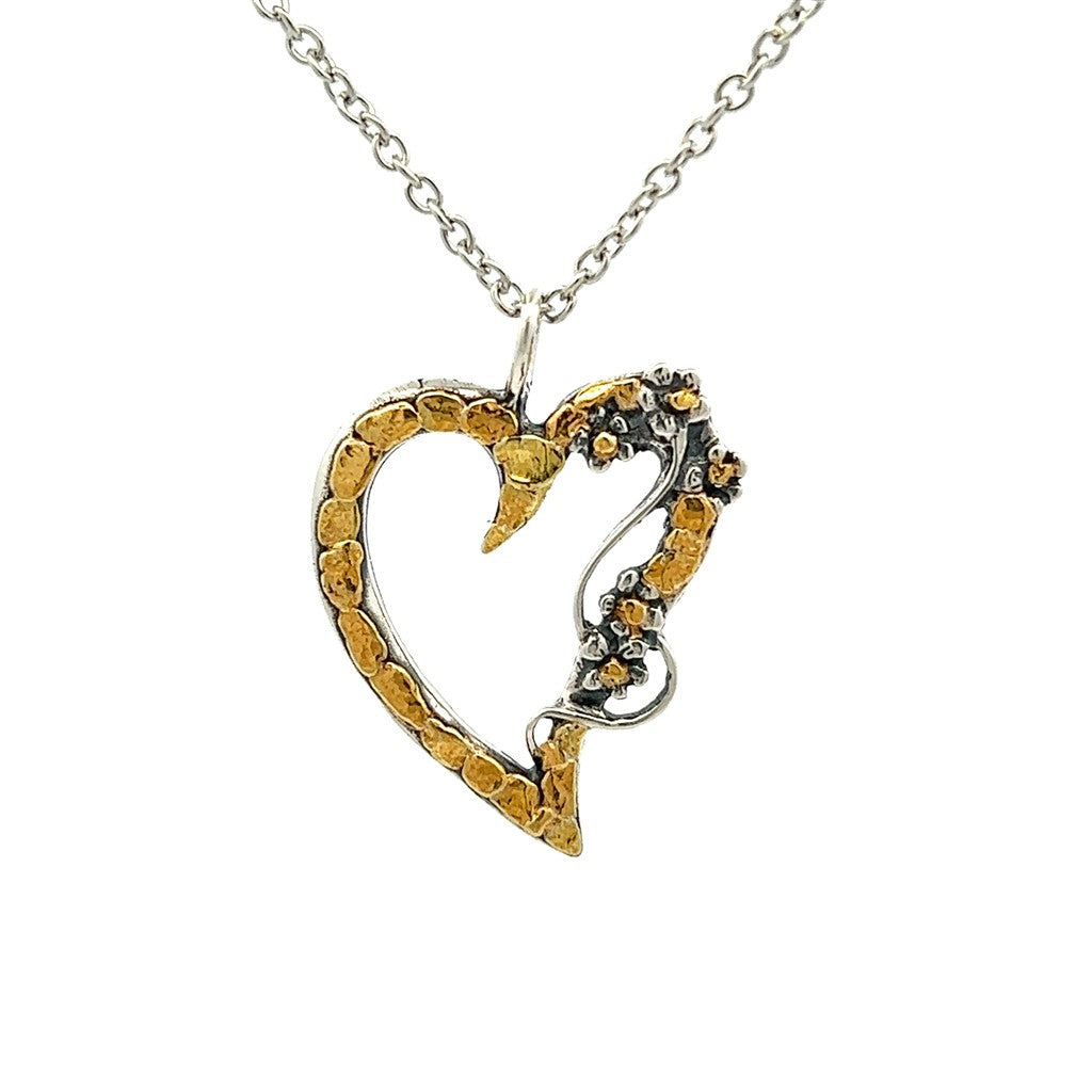 Heart Style Heart Pendant Sterling Silver & Alaskan Gold Nugget