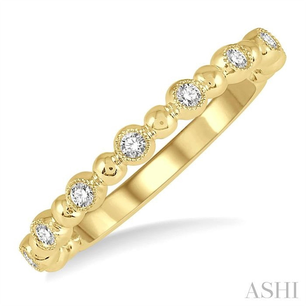 Stackable Ball Link Round Diamond 14K Yellow Gold Band