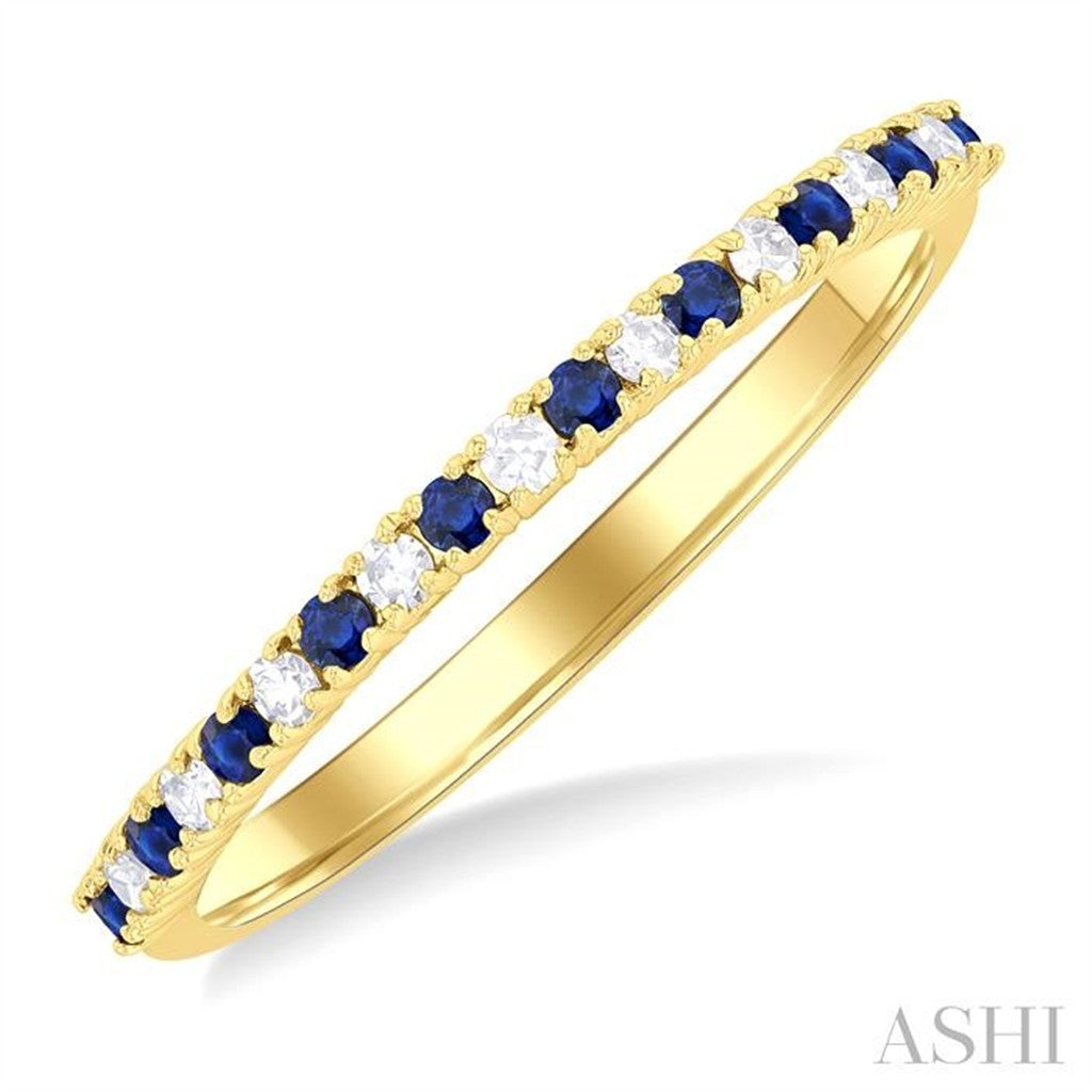 1/2 Anniversary Style Colored Stone Wedding Band 10 KT White with Sapphires & Diamonds Accent size 7.25