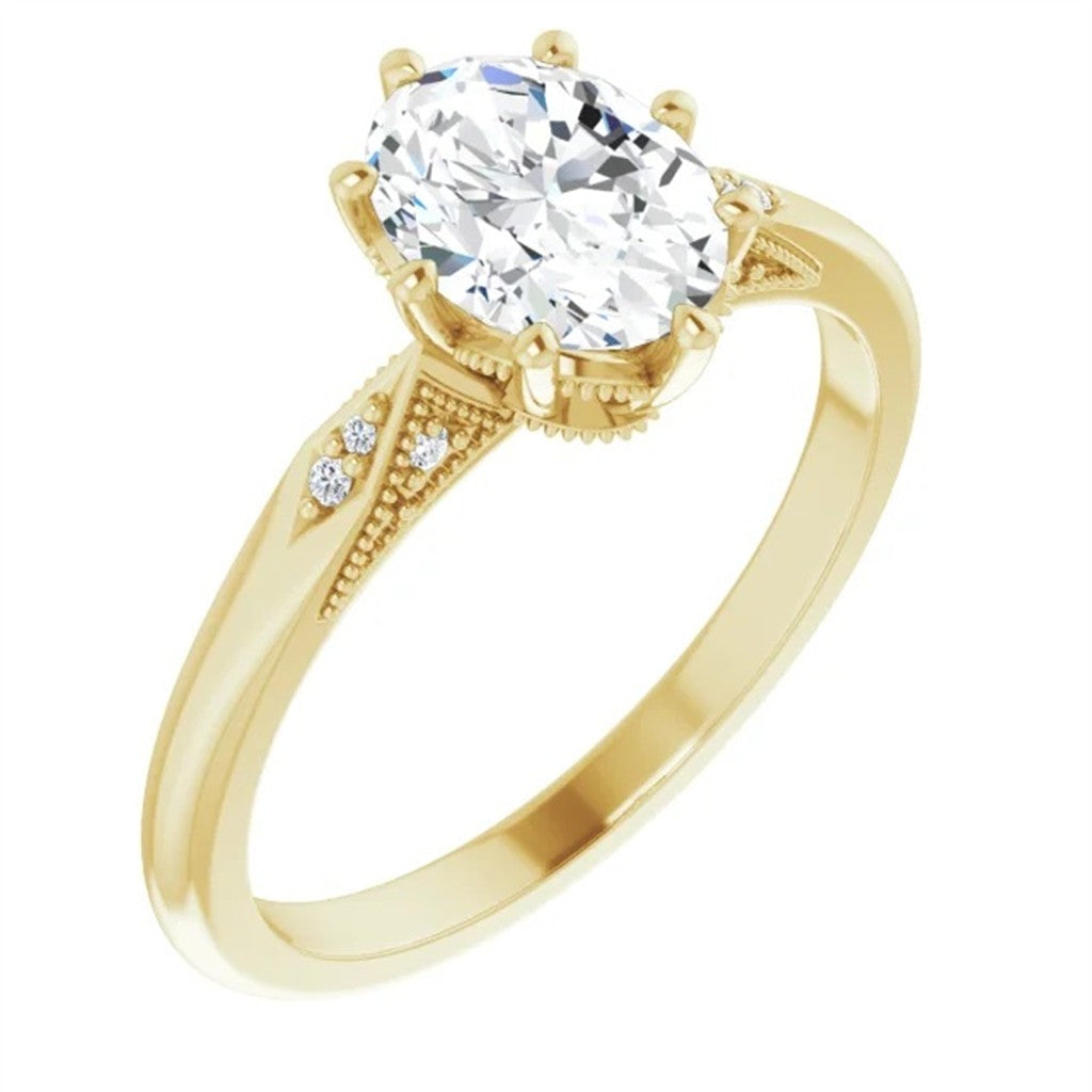 Solitare Accent Style Engagement Ring Yellow 14 Karat Gold Size 7