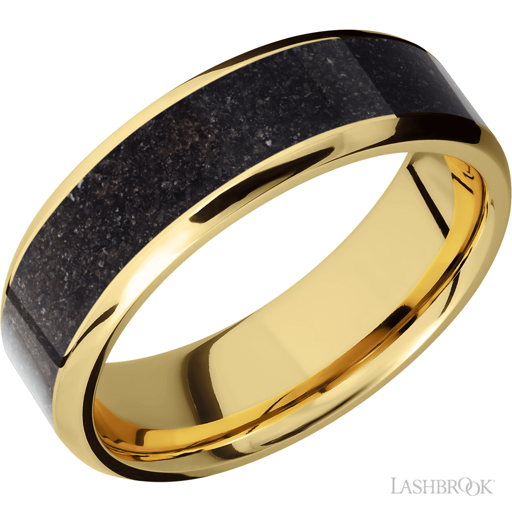 Straight Inlay Style Wedding Band 10 Karat Gold Yellow 7mm wide size 11