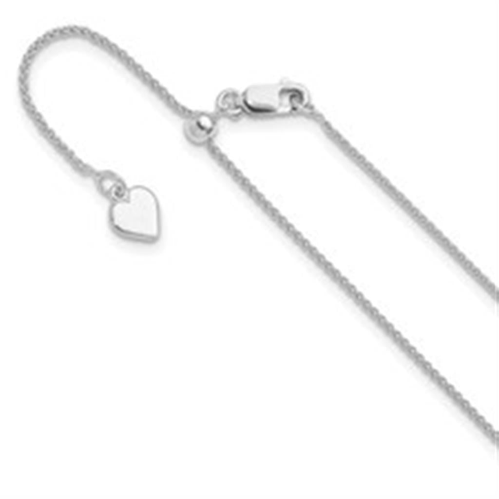 White Sterling Silver 1 MM Spiga Adjustable Chain 22" Long