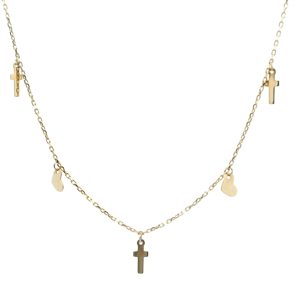 In Line Precious Metal Necklace Heart, Infinity, Cross 14 Karat Gold Yellow 18" long On a Link Chain Yellow 14 Karat Gold