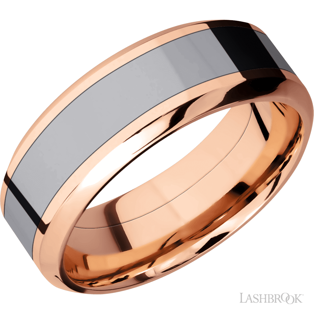 Straight Inlay Style Wedding Band 14 Karat Gold Rose 8mm wide size 10
