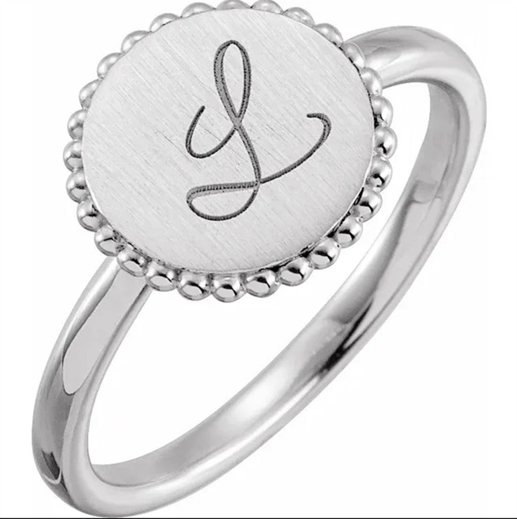 Engravable Signet Fashion Ring 2 mm wide 14 Karat Gold White Size 7