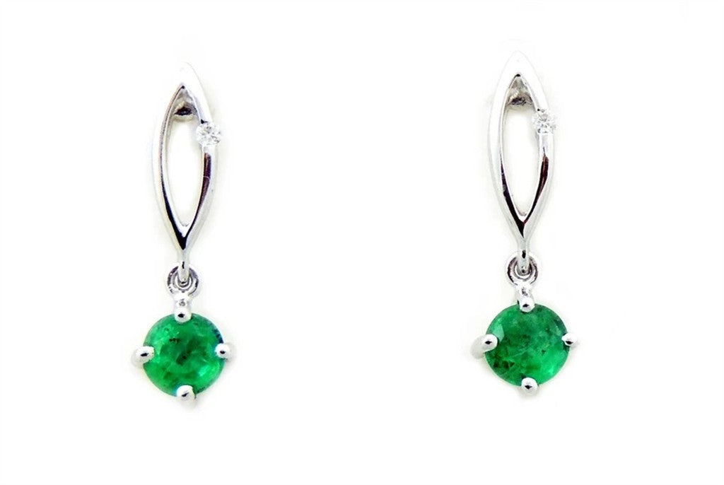 Earrings Precious Metal With Colored Stone Dangle Lever Back 14 Karat Gold White With 0.51ctw Emeralds 0.018 ctw & Diamonds