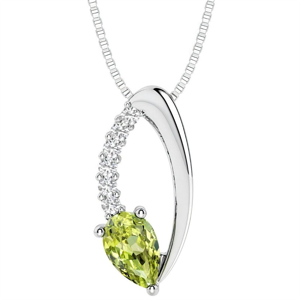 Slider Pendant Sterling Silver White with Pear Peridot & Round Lab Diamonds