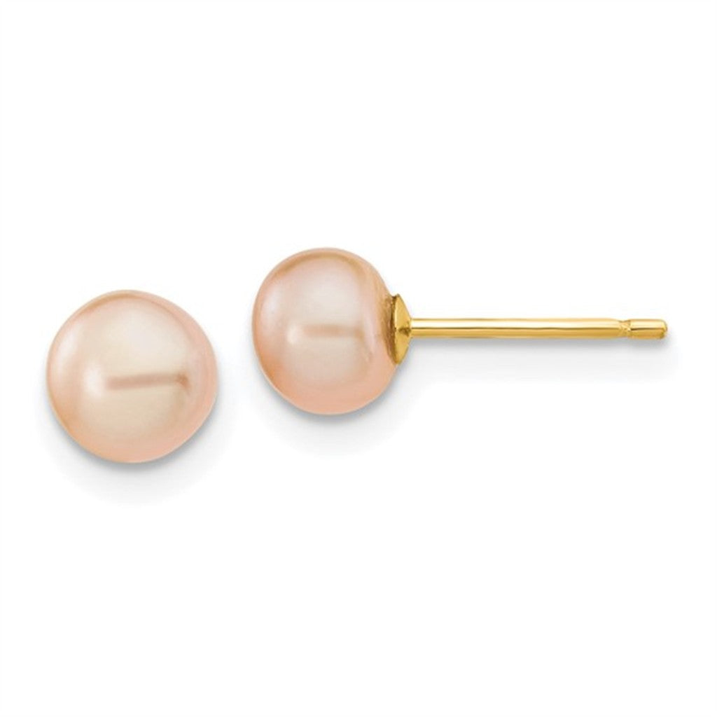 Single Pearl Studs Earring 14 Karat Gold Yellow 6mm Fresh Water Pearls