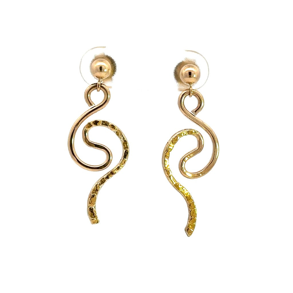 Wire Drop Sterling Silver Earrings Accented with Alaskan Gold Nuggets