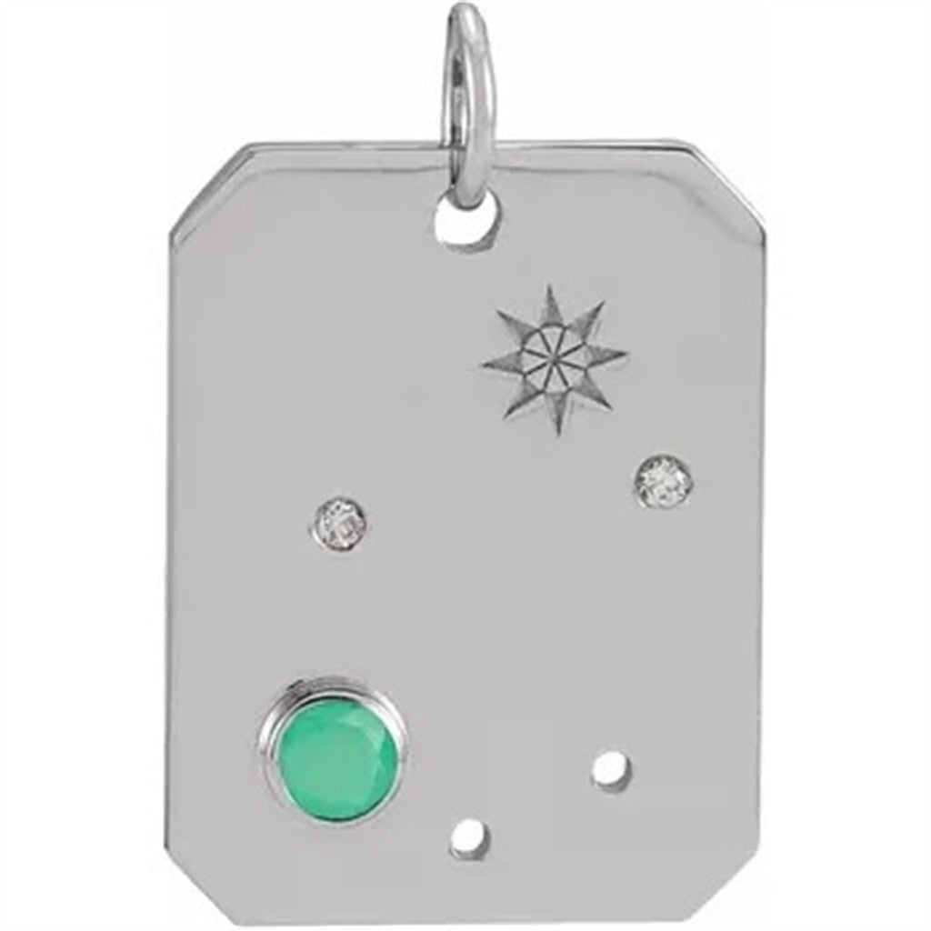 Tag Pendant Sterling Silver White with Round Diamonds
