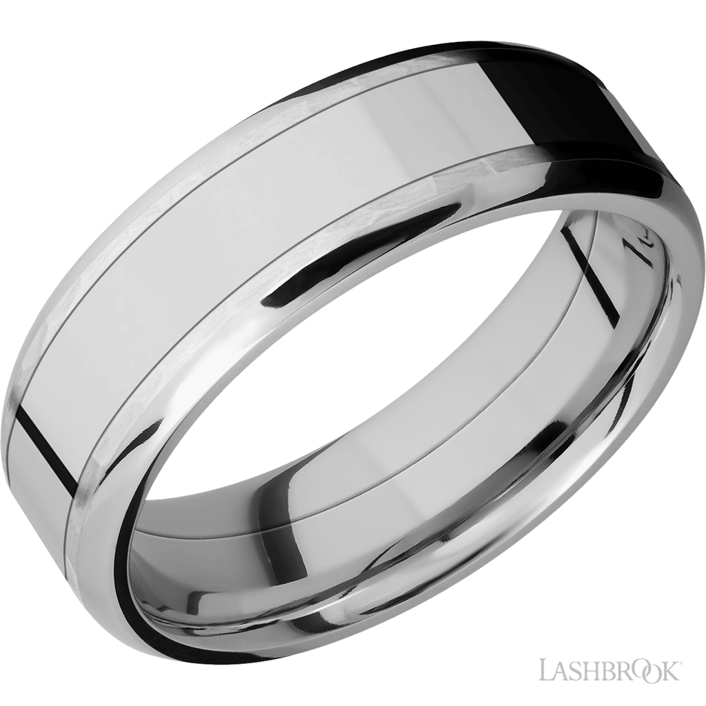 Straight Inlay Style Wedding Band 14 Karat Gold White 7mm wide size 10