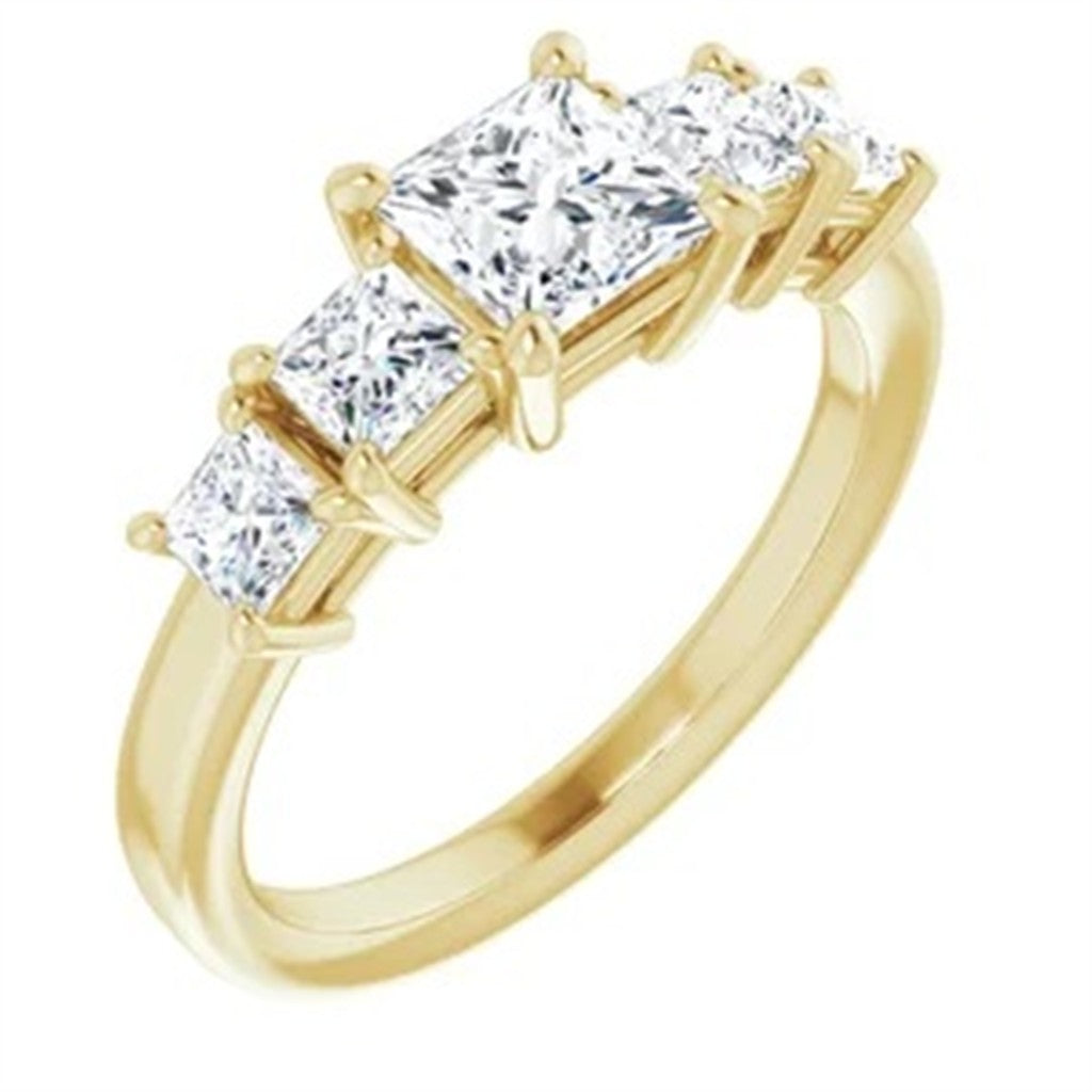 5 Stone Style Diamond Wedding Band Sterling Silver Yellow with Diamonds & Diamonds Accent size 6.5