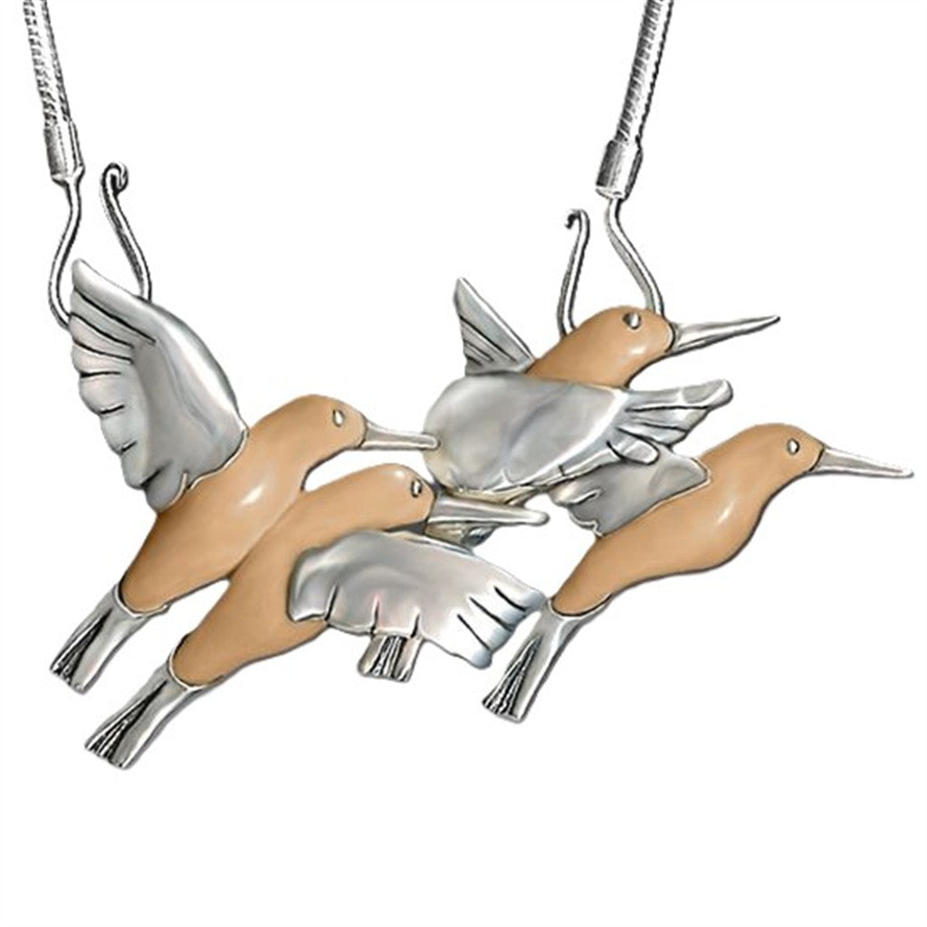 Mammoth Ivory In Line Style HUMMINGBIRD Pendant/Necklace Sterling Silver