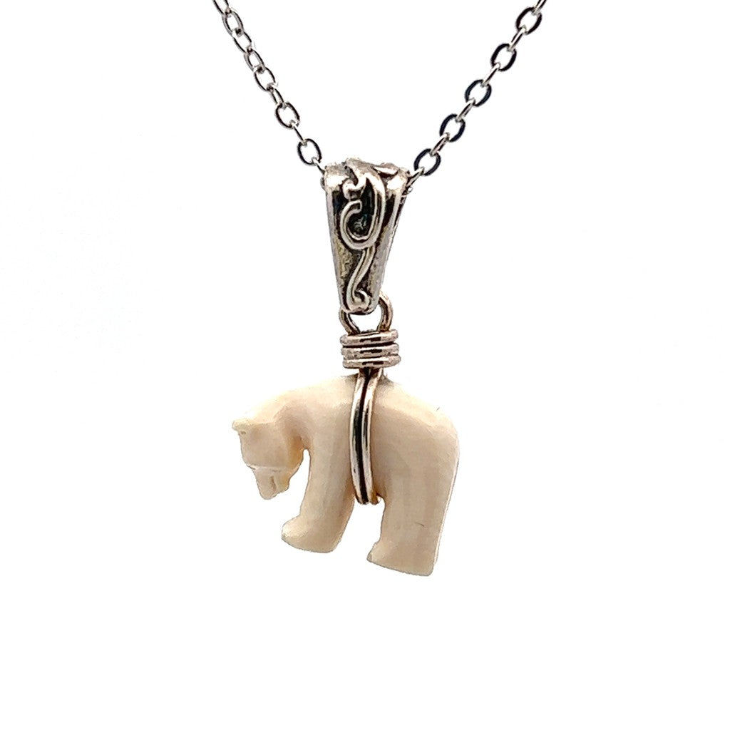Mammoth Ivory Drop Style Bear Pendant/Necklace Sterling Silver