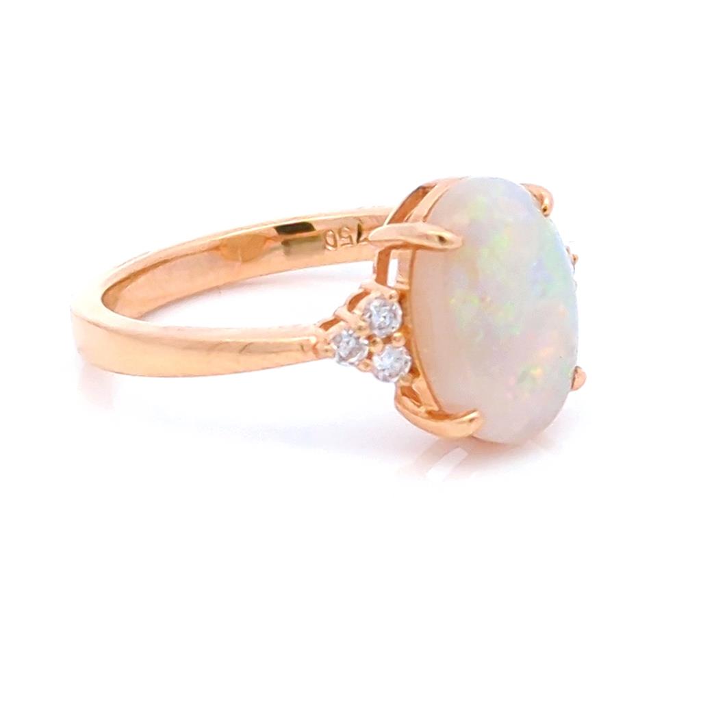 Fashion Style Colored Stone Ring 18 KT Yellow with Opal & Diamonds Accent size 6.75