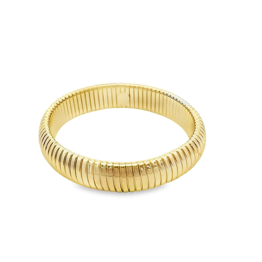 Bangle Alternative Metal Bracelet 14 mm wide Brazilian 18KT Layer over Brass Yellow Color 7" Long