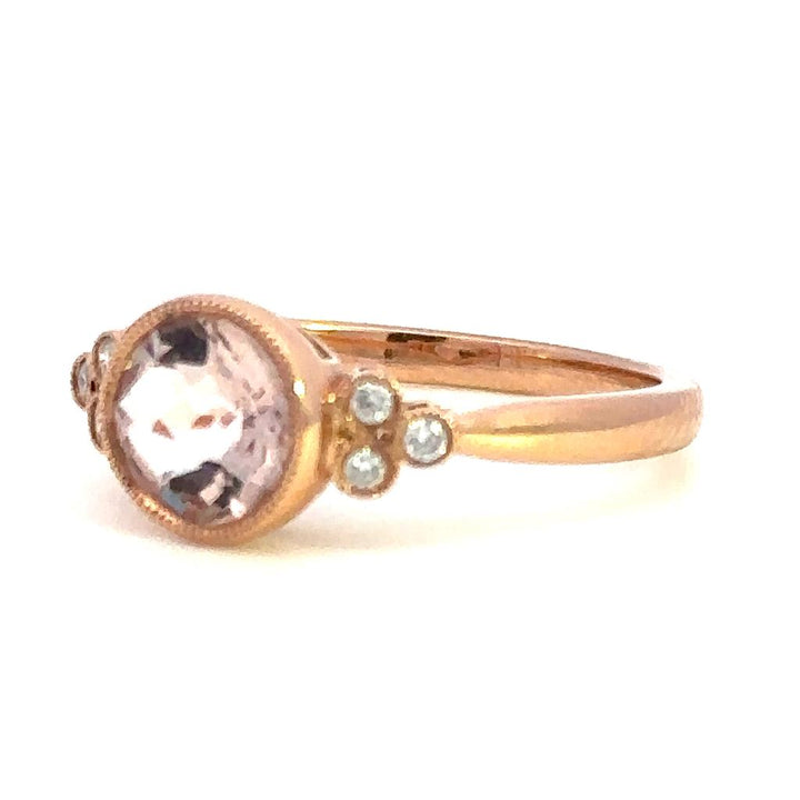 Geometric Style Colored Stone Ring 14 KT Rose with Morganite & Diamonds Accent size 7
