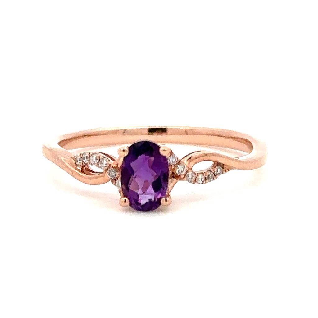 Promise Style Colored Stone Ring 14 KT Rose with Amethyst & Diamonds Accent size 8