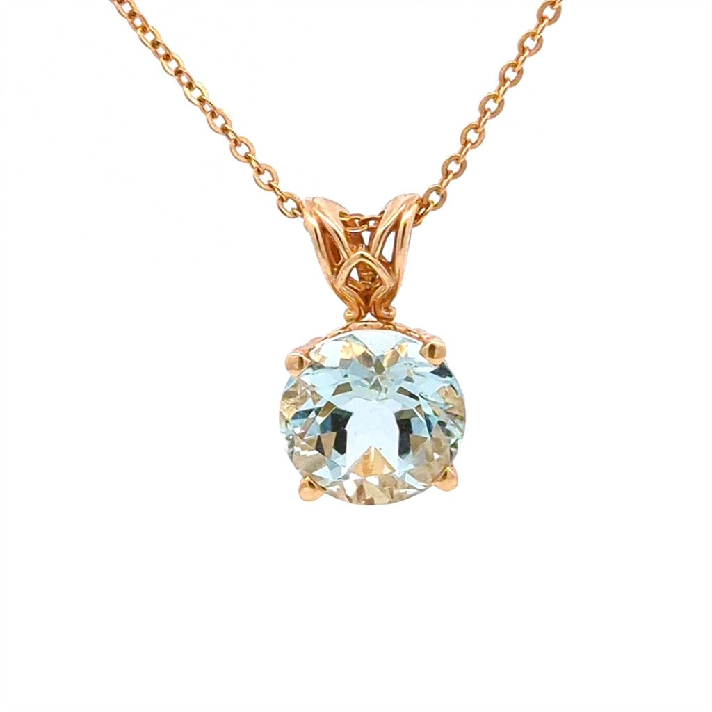 Solitare Pendants 14 Karat Gold Yellow with Round Aqua