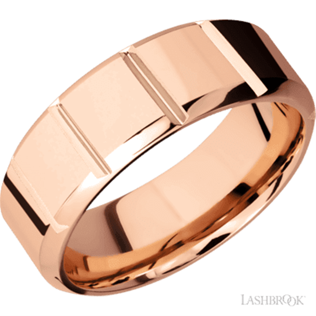 Straight Inlay Style Wedding Band 14 Karat Gold Rose 8mm wide size 10