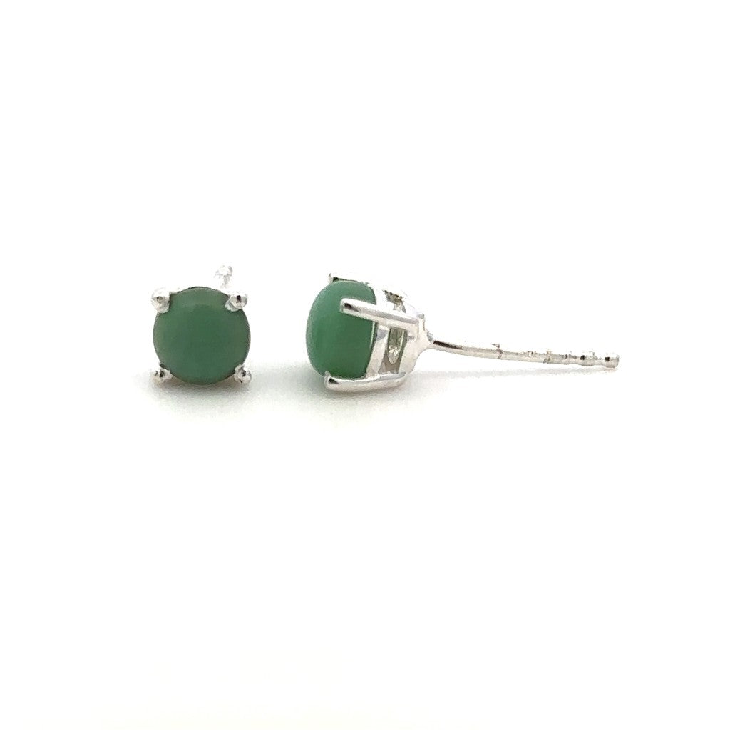 Cabochon Round Opal Stud Sterling Silver Earrings