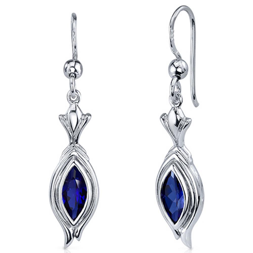 Dangle Drop Style Sterling Silver White With Marquise Sapphires