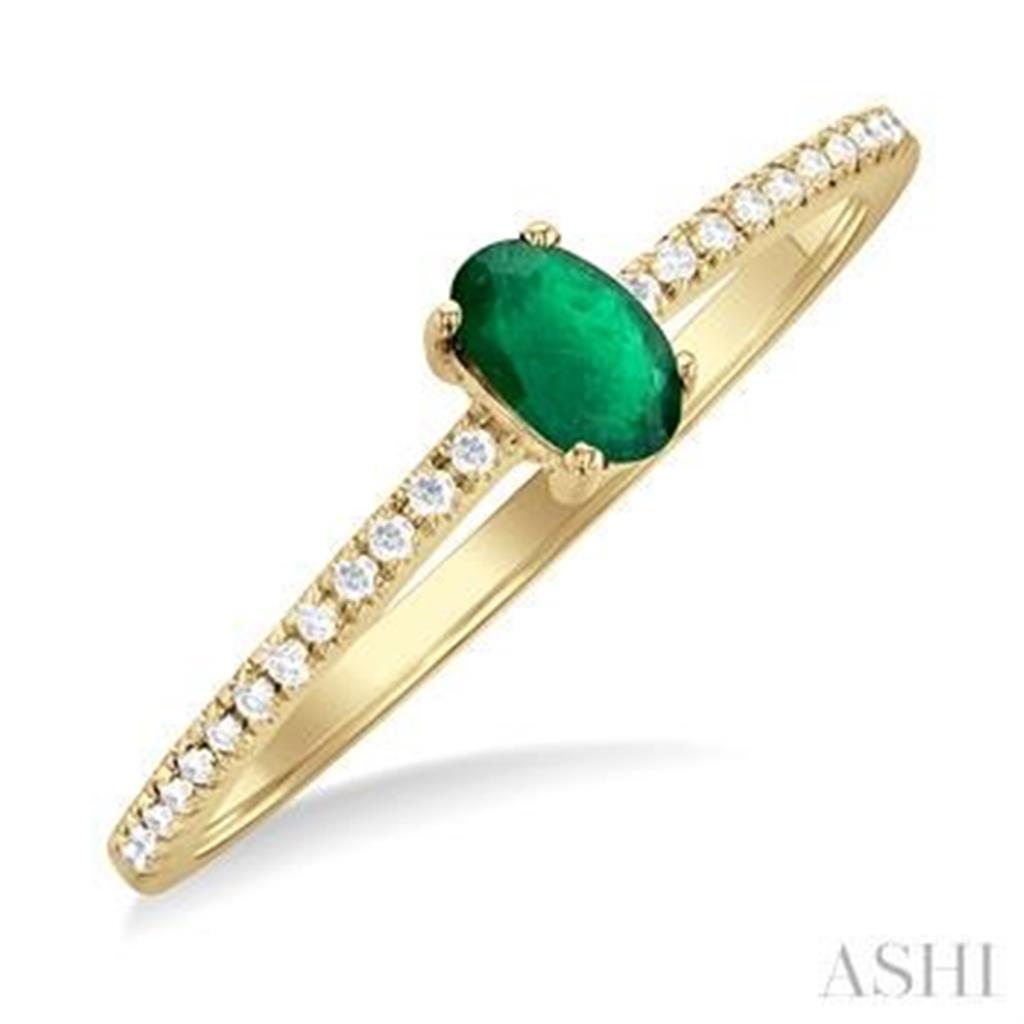 Promise Style Colored Stone Ring 10 KT Yellow with Emerald & Diamonds Accent size 7