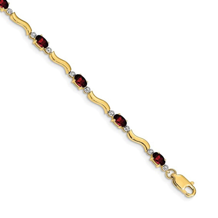 Link Style Colored Stone Bracelet 14 KT Yellow With Garnet Mozambiques & Diamonds 7" Long