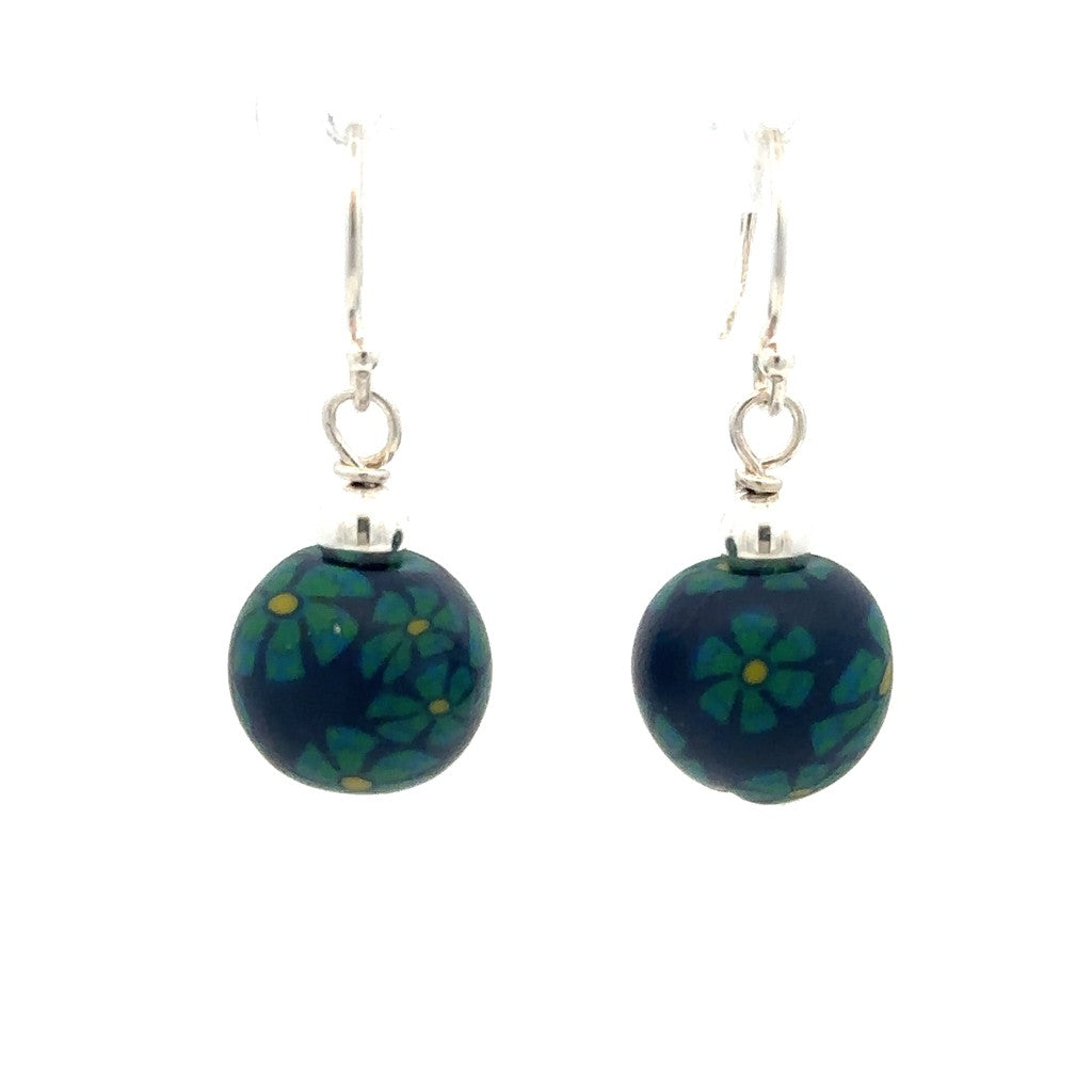 Bead Earring Dangle Drop Clay Sterling Silver White
