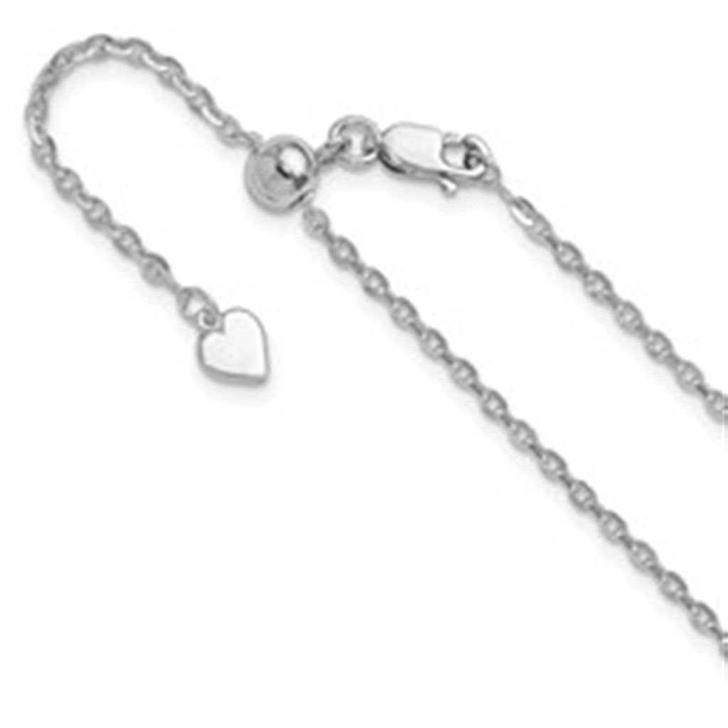White Sterling Silver 1.95 MM Cable Adj Chain 22" Long