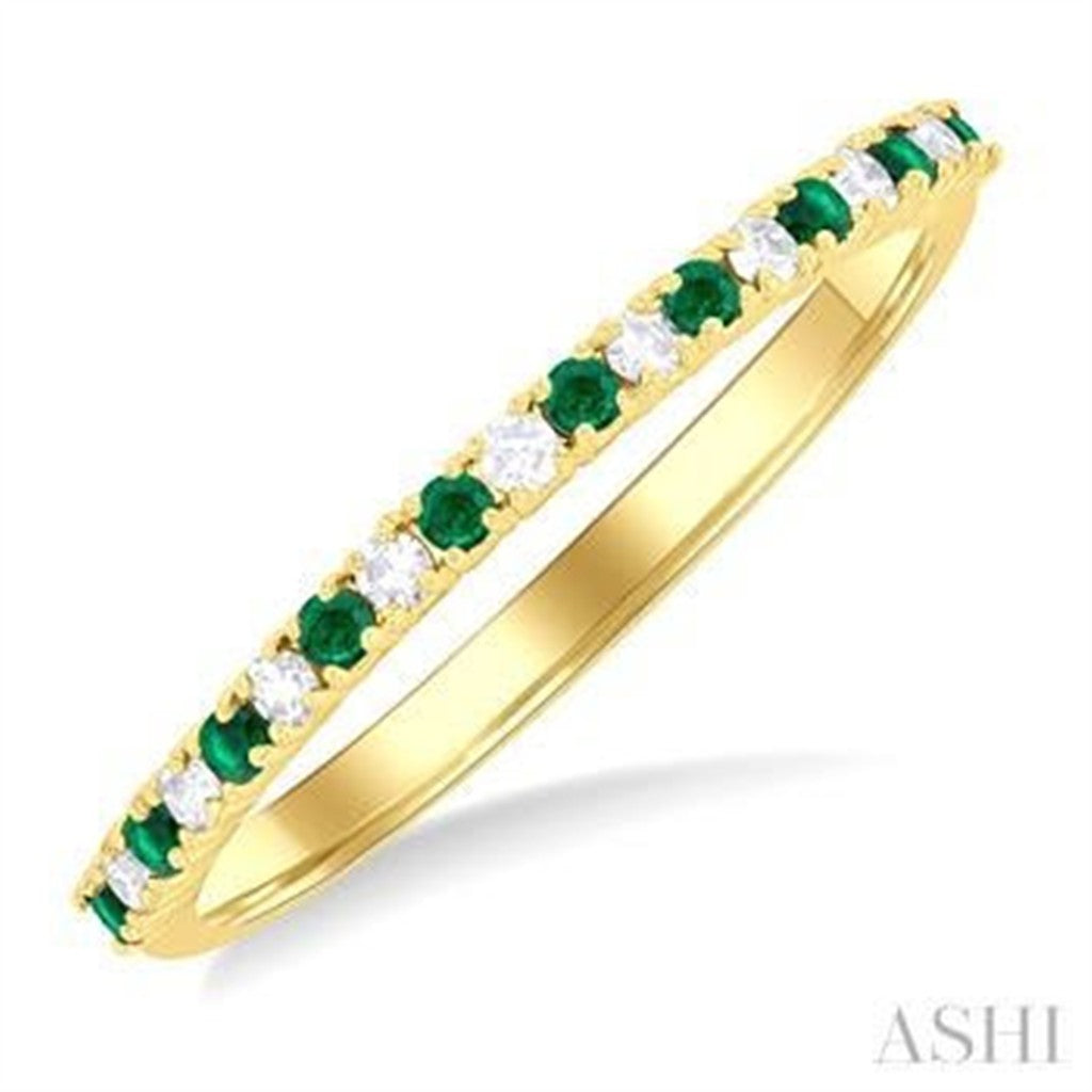 1/2 Anniversary Style Colored Stone Wedding Band 10 Karat Gold White with Emeralds & Diamonds Accent size 7.25