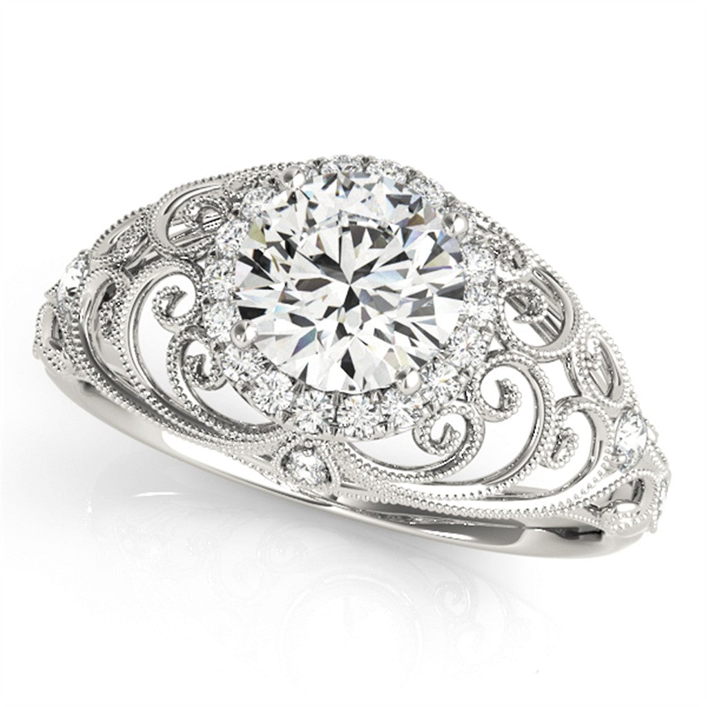 Vintage Style Diamond Engagement Ring 14 Karat Gold White
(Center Stone Not Included)