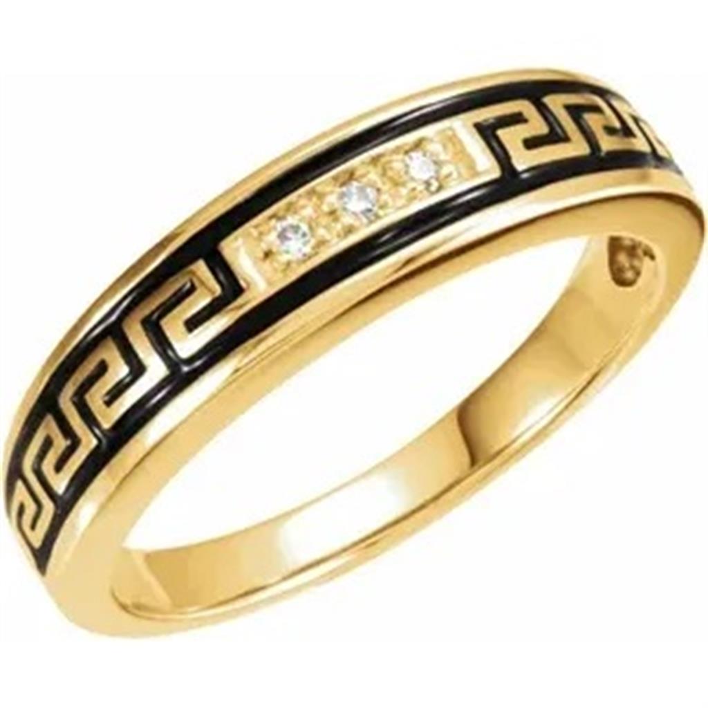 Straight Inlay Style Wedding Band Mens with Stones Alloy Yellow with Diamonds size 9.75