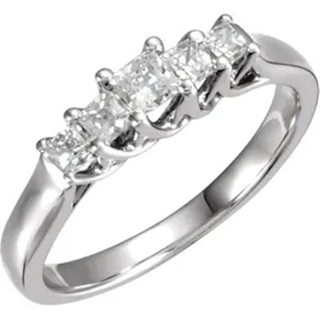 5 Stone Style Diamond Wedding Band Sterling Silver White with Diamonds & Diamonds Accent size 7