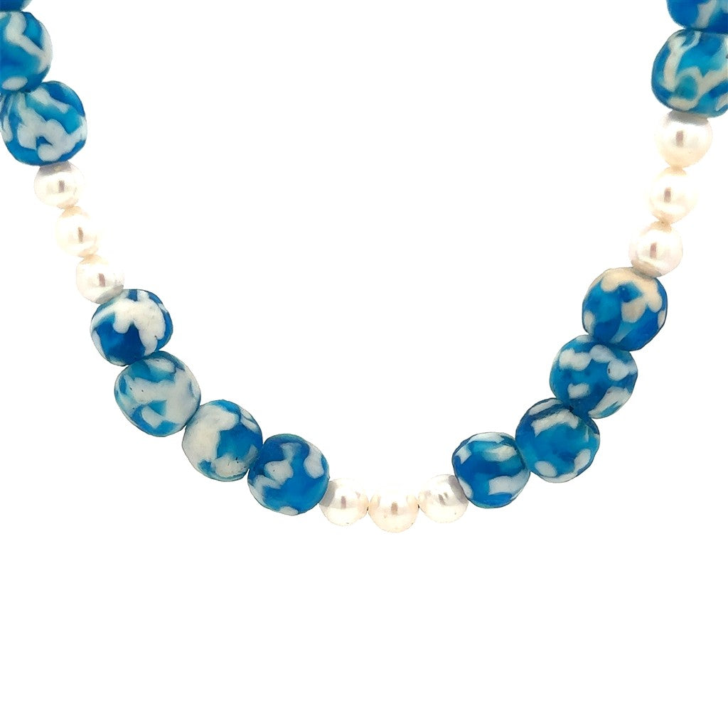 Single Strand Pearl Strand Necklace Strung on Sterling Silver 19" Long with Round Fresh Water Pearl