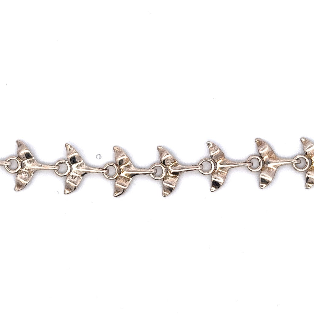 Whale Tail Gold Nugget Silver Bracelet Sterling Silver White Color 7" Long
