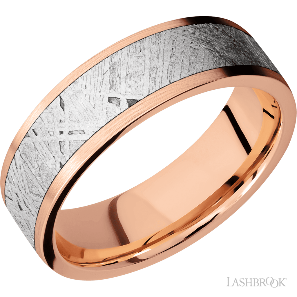 Straight Inlay Style Wedding Band 14 Karat Gold Rose 7mm wide size 11.5