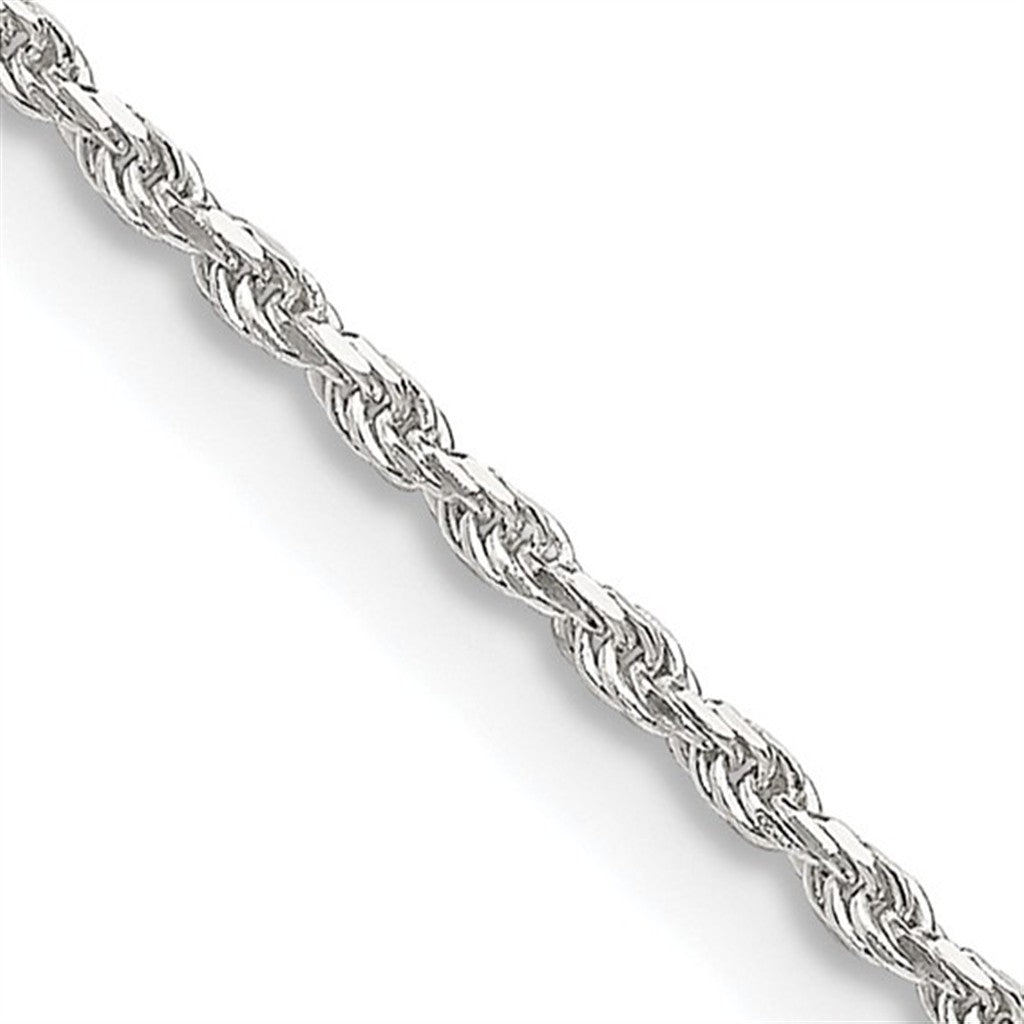 White Sterling Silver 1.5 MM Rope Chain 20" Long