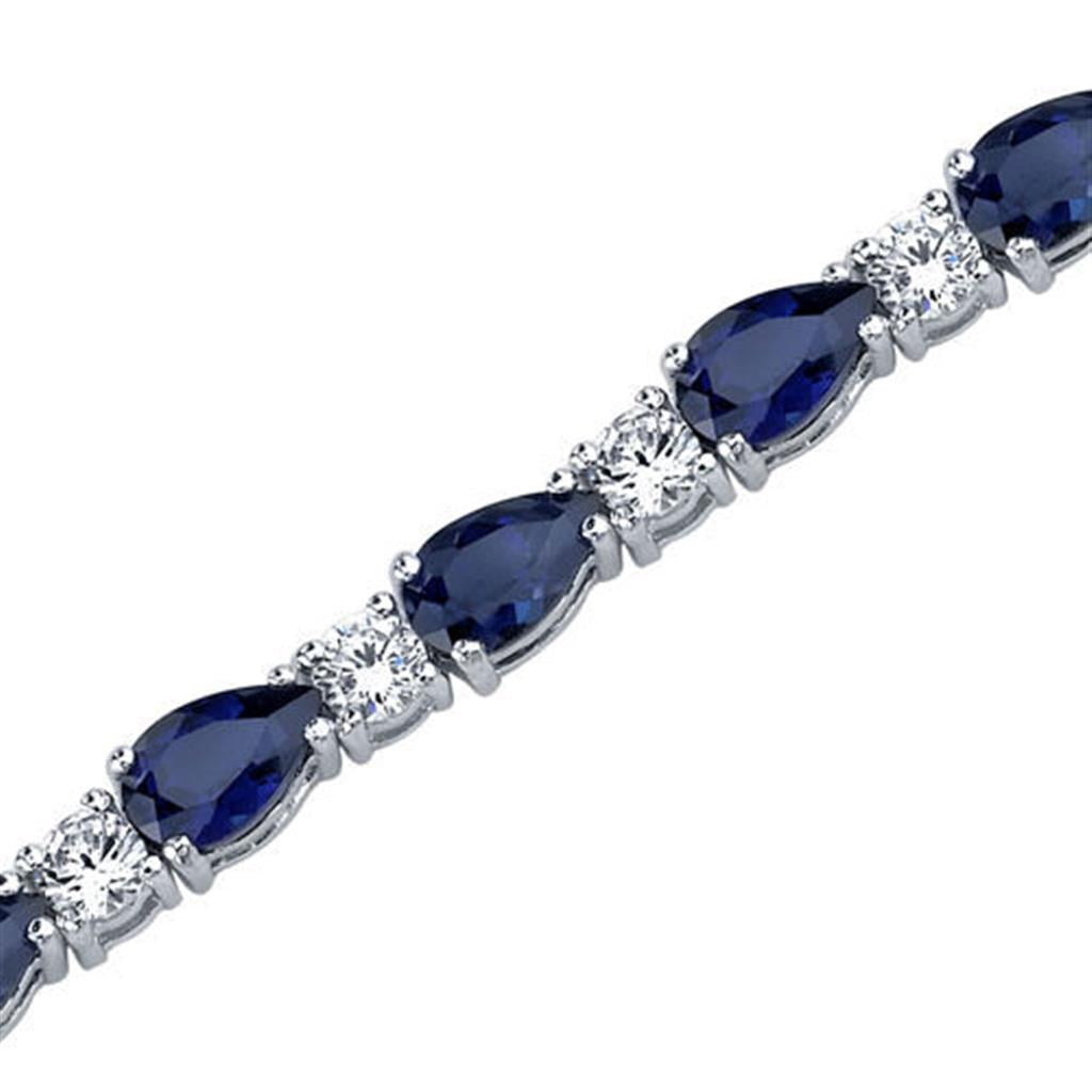 .925 White Link Bracelet Colored Stone, With Lab Grown Sapphires & Lab Grown Cubic Zirconias 7" Long