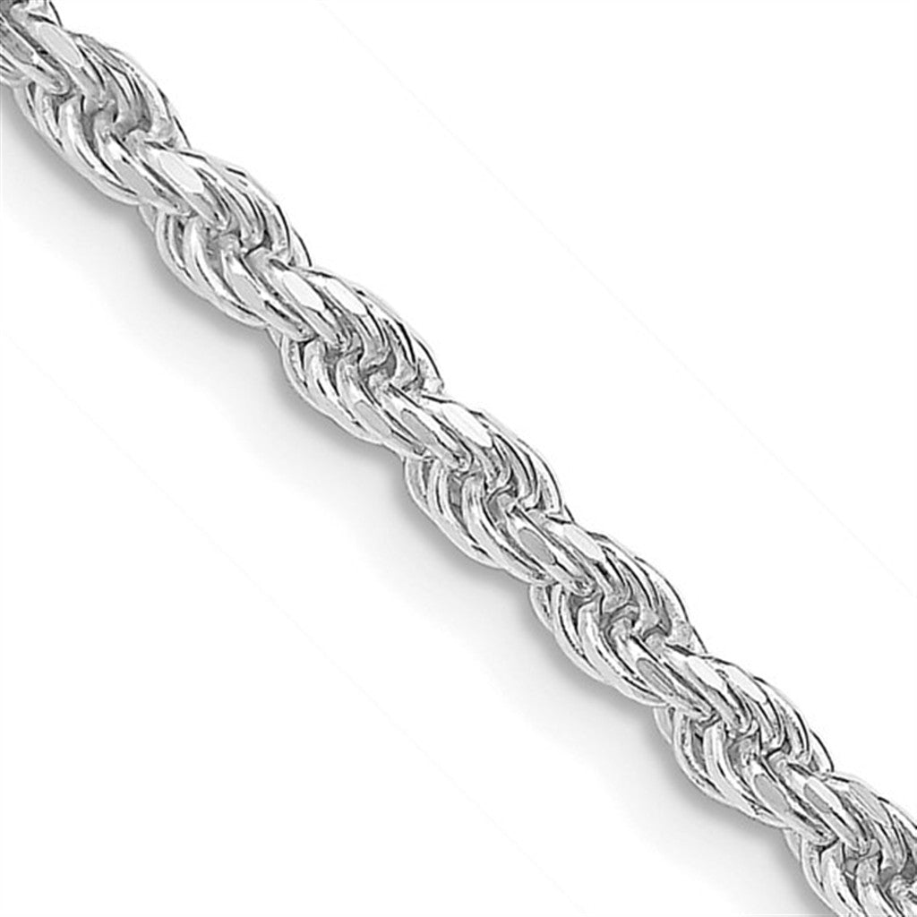 White Sterling Silver 2.75 MM Rope Chain 24" Long