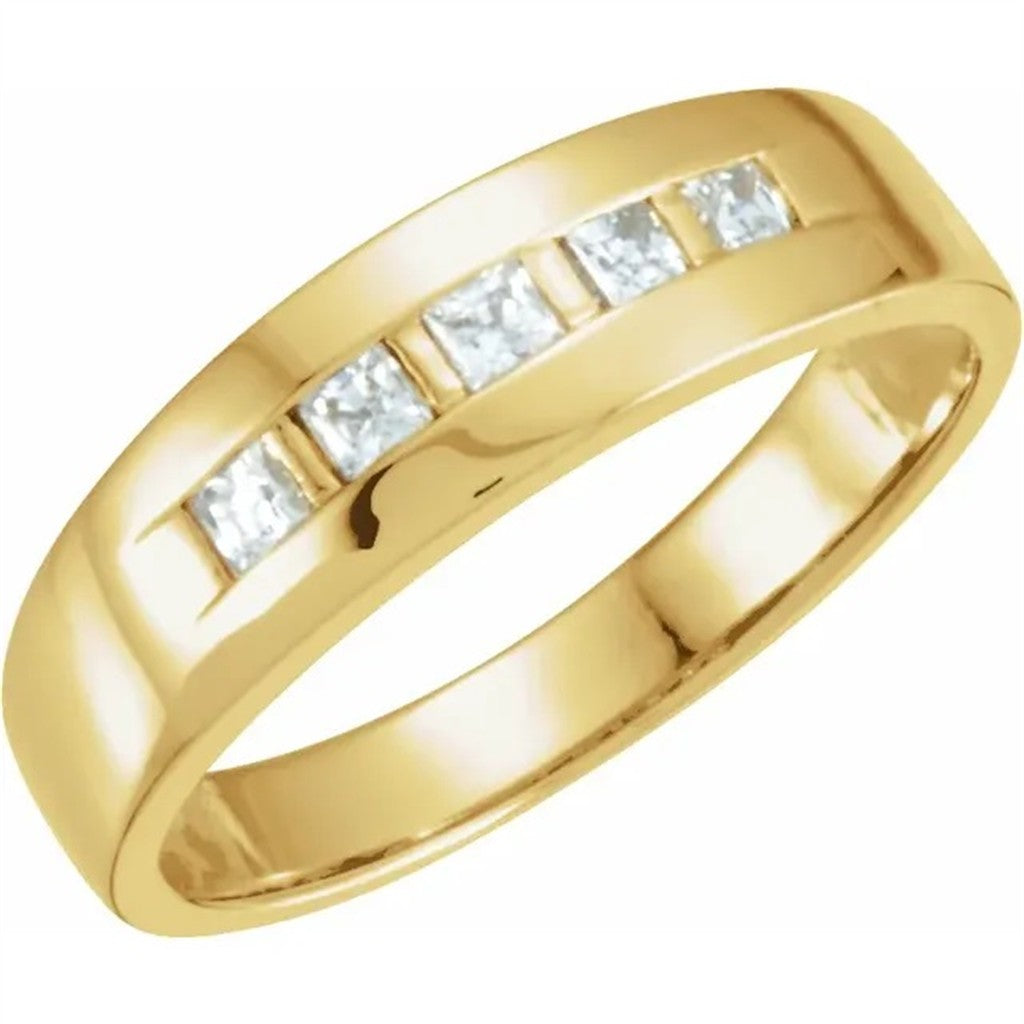 Channel Set Style Diamond Wedding Band 14 Karat Gold Yellow with Diamonds size 10