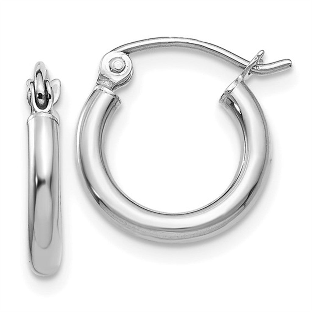 Hoop Precious Metal Earrings 12 mm Diamiter 2mm Thick 14 Karat Gold White