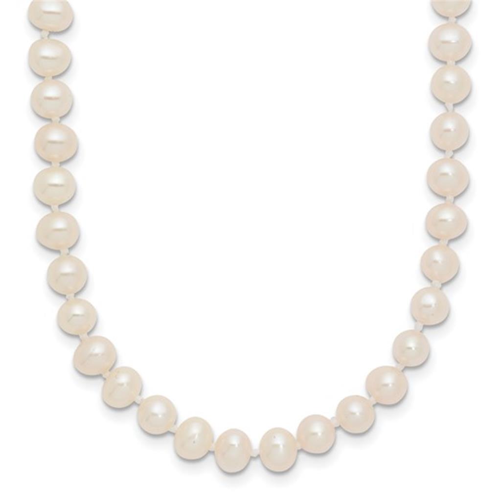 Single Strand Knotted Pearl Strand Necklace Strung on 14 KT 18" Long with Near Round Fresh Water Pearls