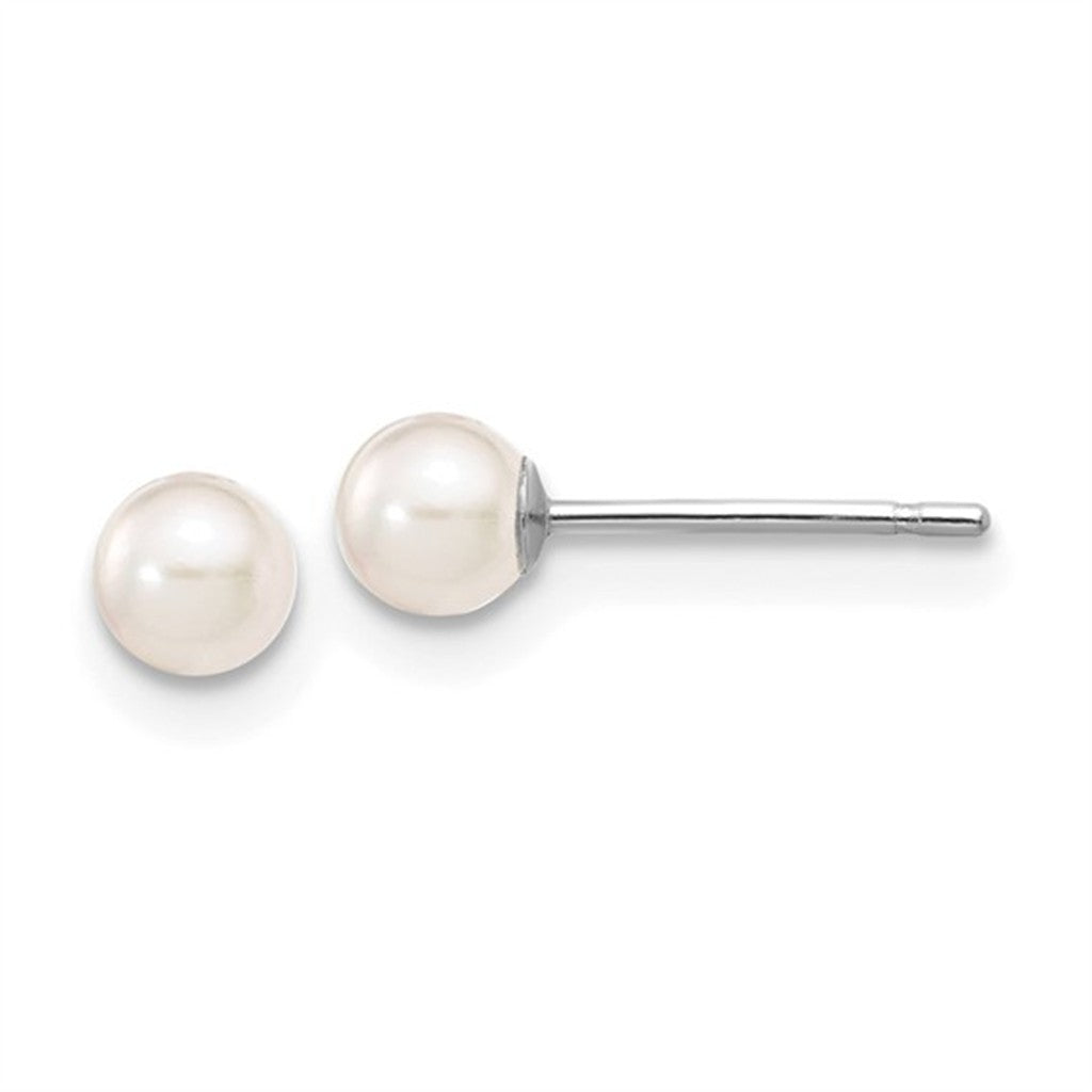 Single Pearl Studs Earring 14 Karat Gold White 4mm Akoya Pearls