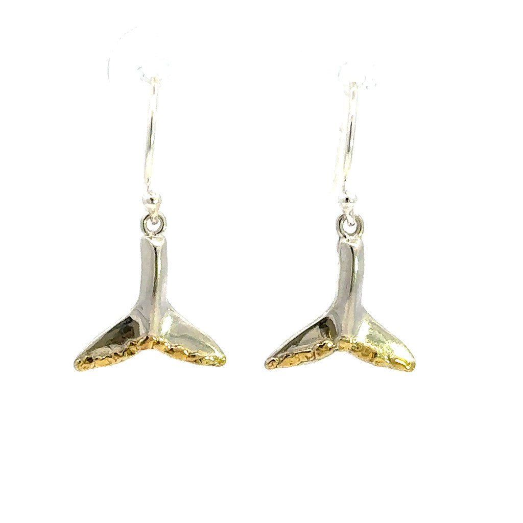 Whale Wire Drop Sterling Silver Earrings Accented with Alaskan Gold Nuggets
