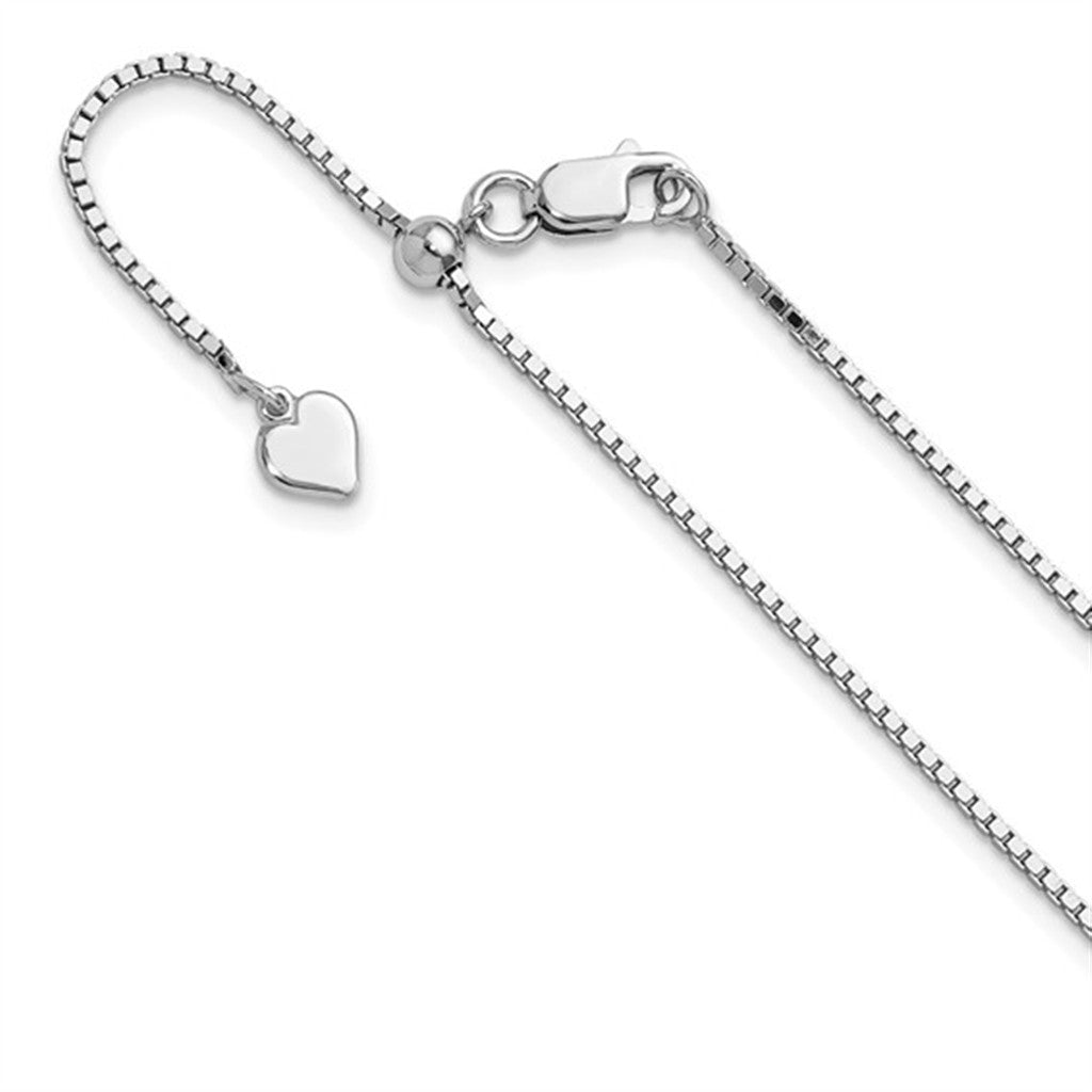White Sterling Silver 1.15 MM Box Adjustable Chain 22" Long