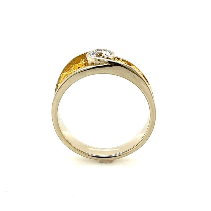 Tapered Channel Band Style Gold Nugget Ring Men's 14 KT White & Yellow with Diamond size 11
