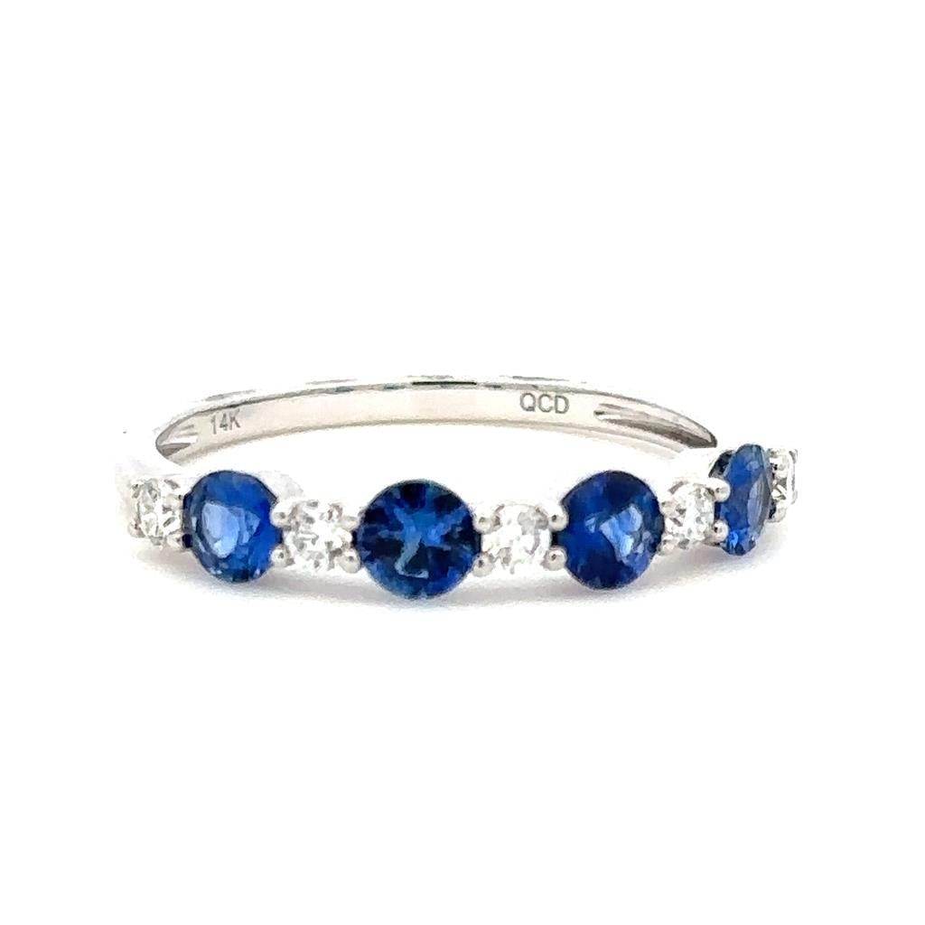 Alternating Stone Style Colored Stone Wedding Band 14 KT White with Sapphire & Diamond Accent size 7