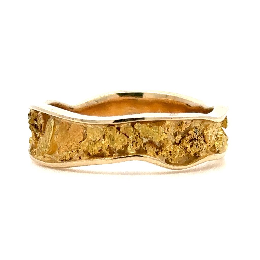 Wavy Channel Style Mens Gold Nugget Wedding Band 14 KT Yellow size 10.75